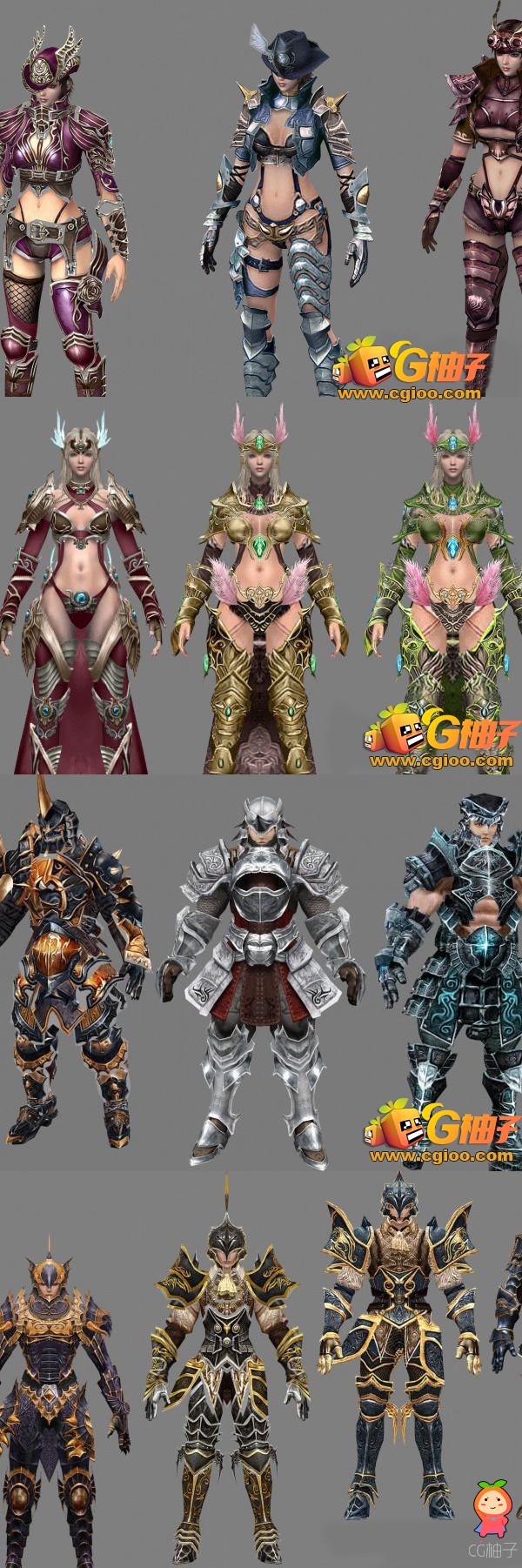 科幻人物3D角色模型,穿铠甲装备男女3D模型下载,3D美术资源