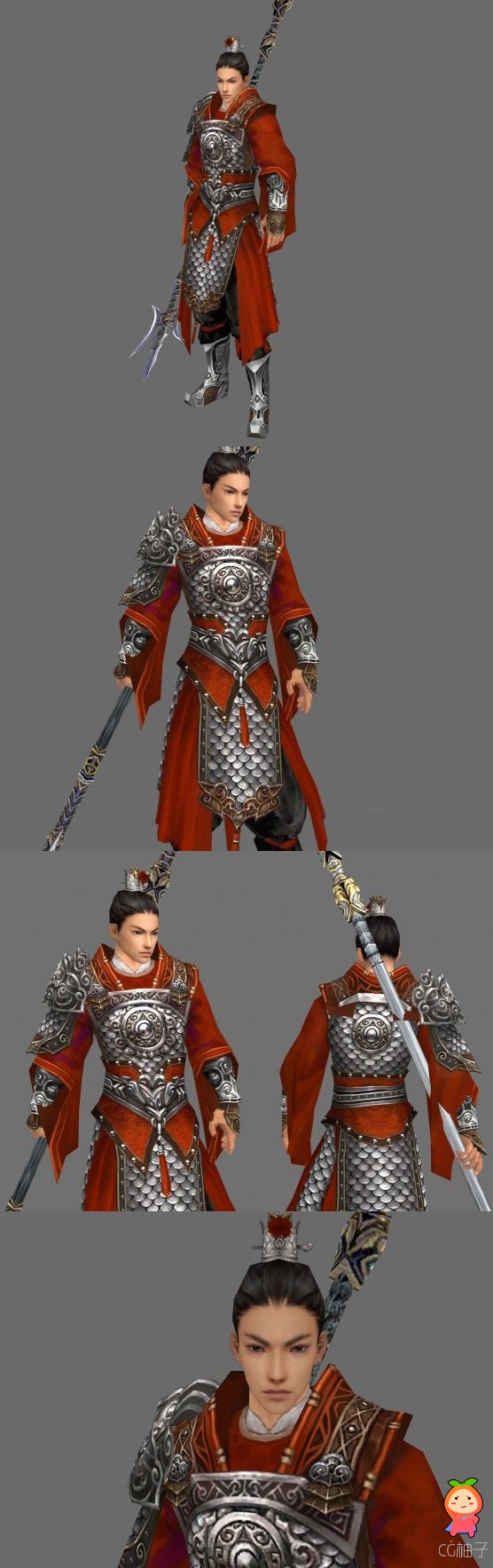 《剑三》佩刀士兵3D模型下载,铠甲将军3D角色模型,3d美术资源