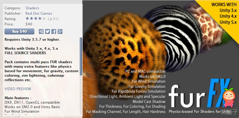 furFX - Physics-based Fur Shaders 3.0 unity3d asset U3D插件下载