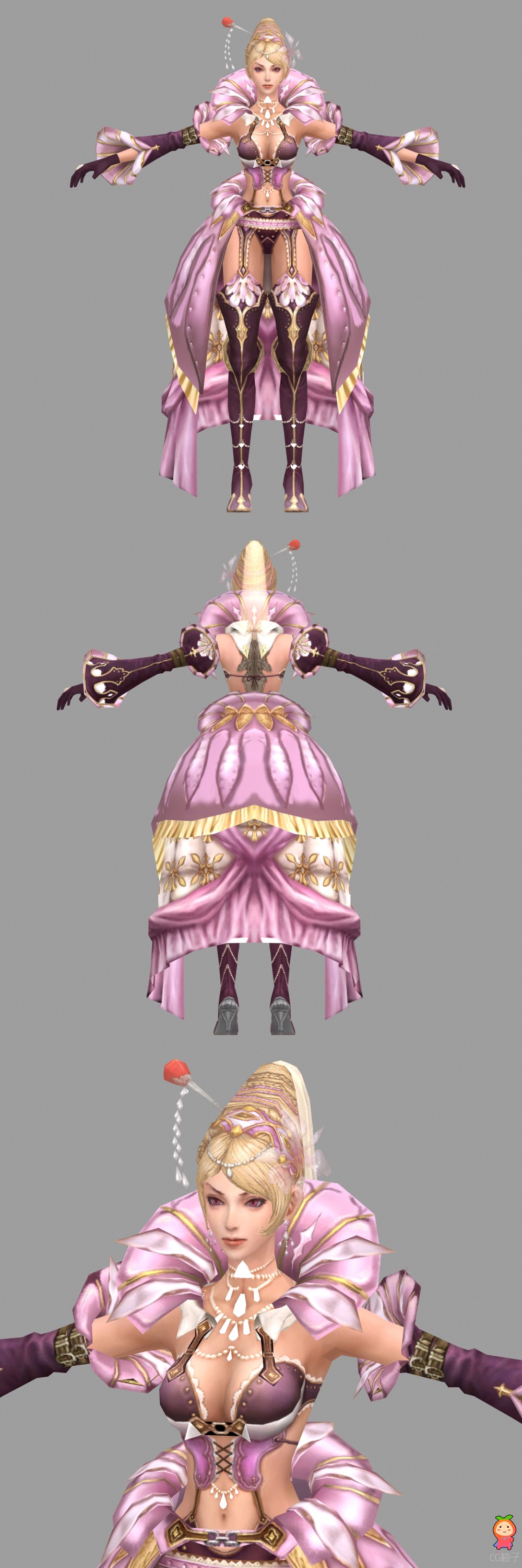 《卓越之剑》冰雪女王hellena3D模型,古代美女3D角色模型下载