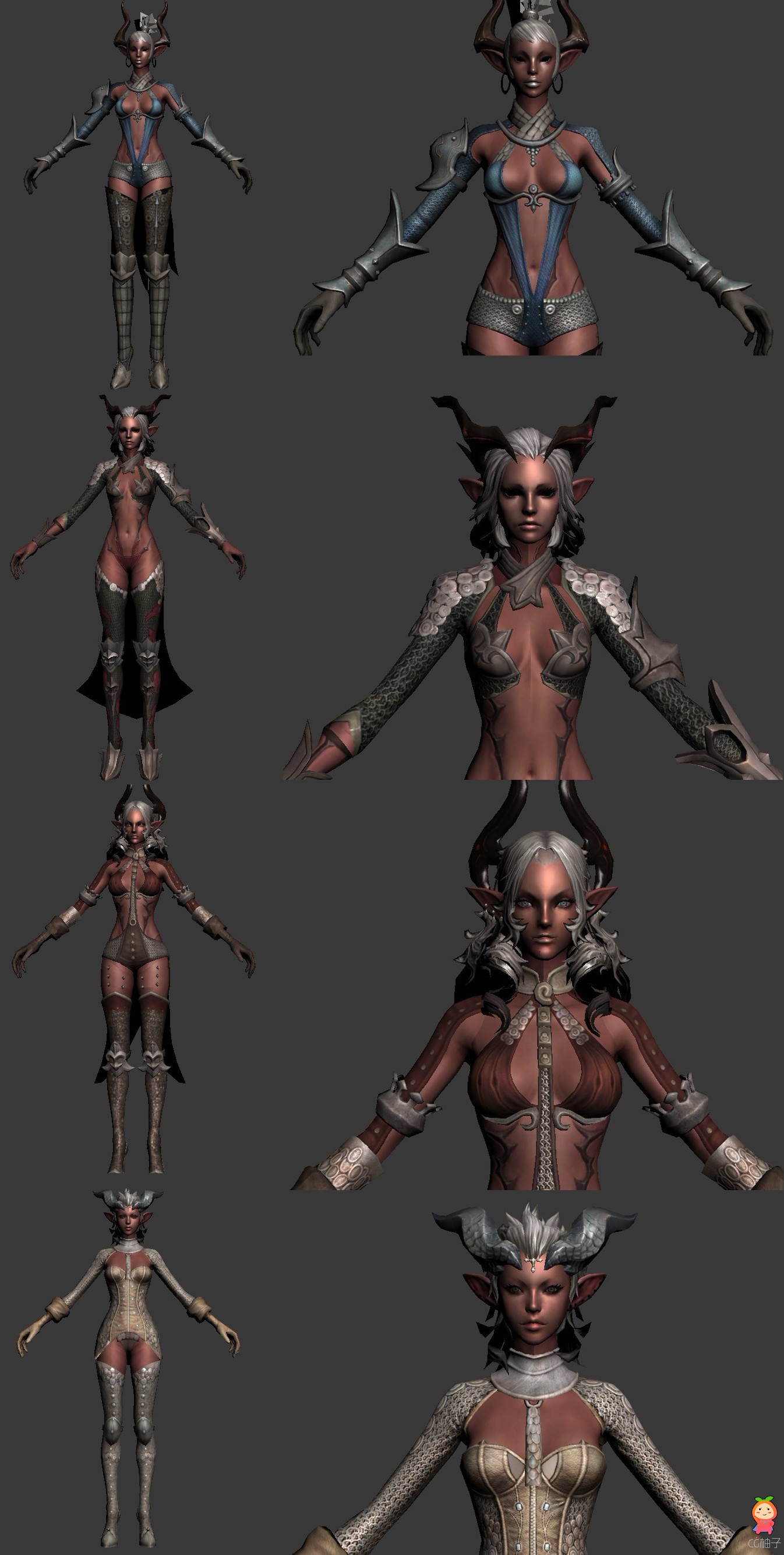 《Tera》卡斯塔尼克族中几位美女3D模型,女精灵3dmax角色模型