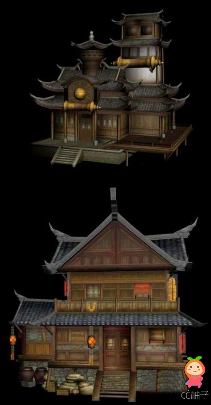 《笑傲江湖》古建筑3D场景,古代房屋3D模型,3dmax古楼模型