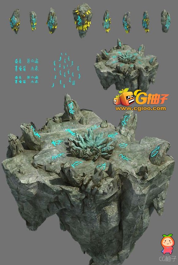 古代场景模型,神台,山石3D模型,传送台游戏场景,3D美术资源
