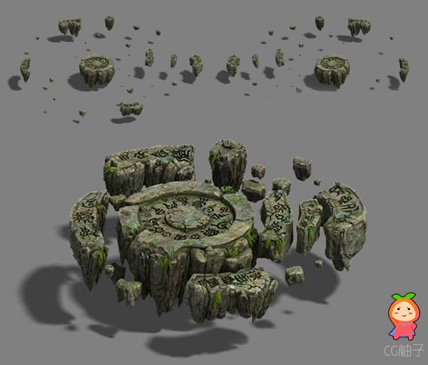 山石3D模型下载,石头阵3d场景模型,祭坛游戏场景模型下载