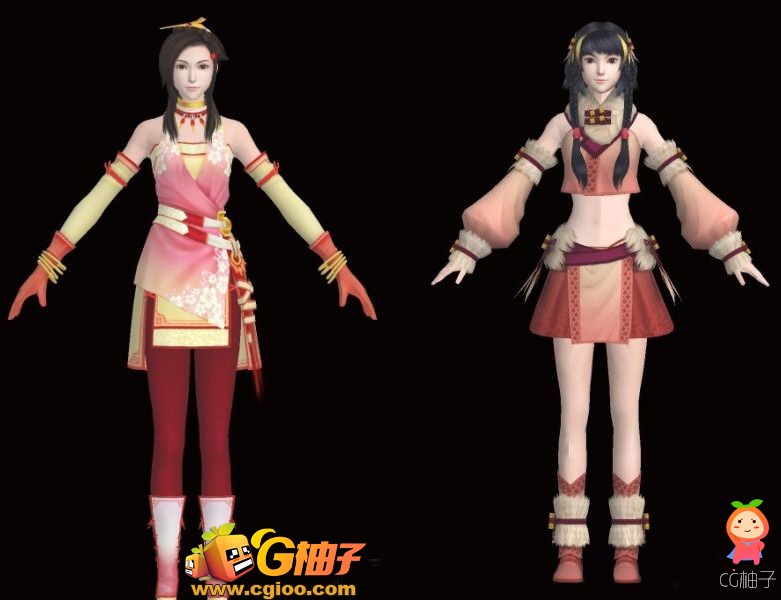 《古剑》两位古代美女3D模型,古装少女3d角色模型,3d美术资源