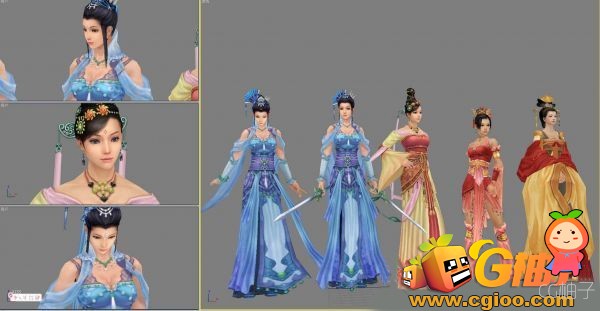 《剑网3》古代人物模型,古代女性3D模型,3dmax游戏角色