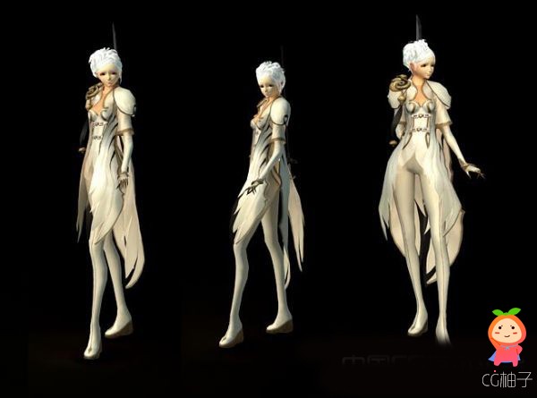 《剑灵》女精灵3D角色模型,游戏角色美女3D模型,3D美术资源