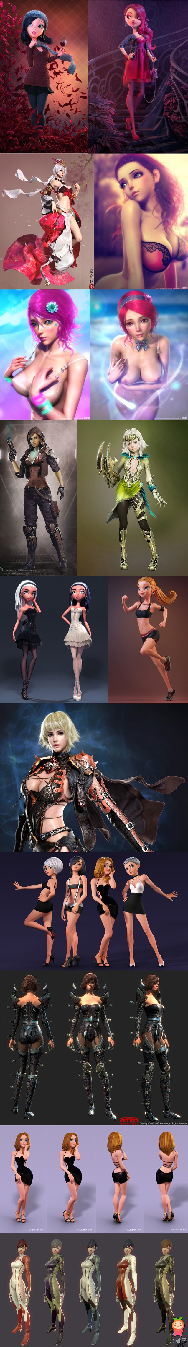 3D妹子参考素材，各色3D人物图集，2D美术资源下载。