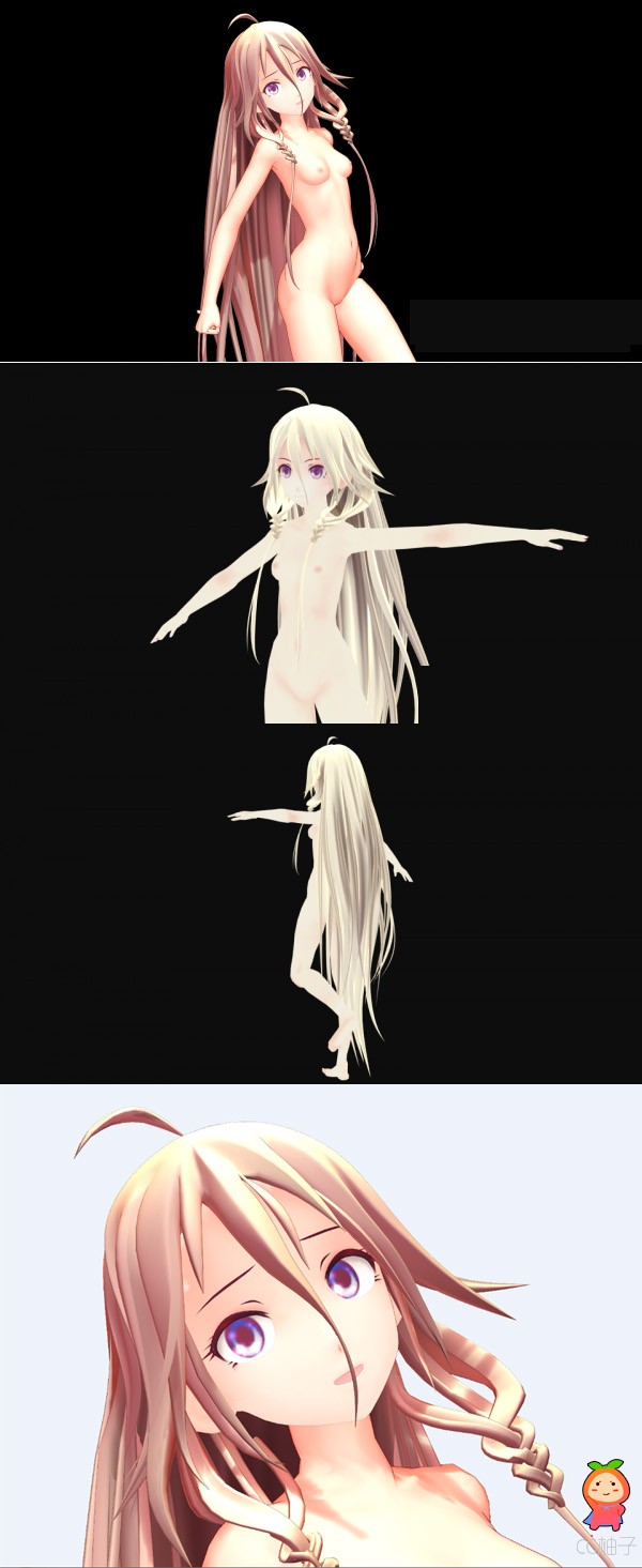 IA MMD裸体女人3D模型，卡通美少女3D角色模型，3D美术资源