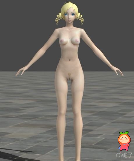 裸体女人3D模型，金发美女人体裸模3D角色模型，3D美术资源