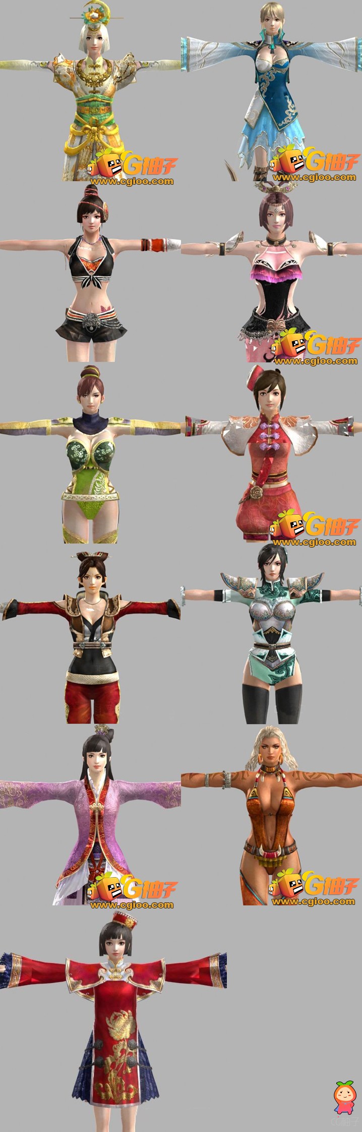 PS3《三国无双6》古代女性人物角色模型，15位美女3D模型下载