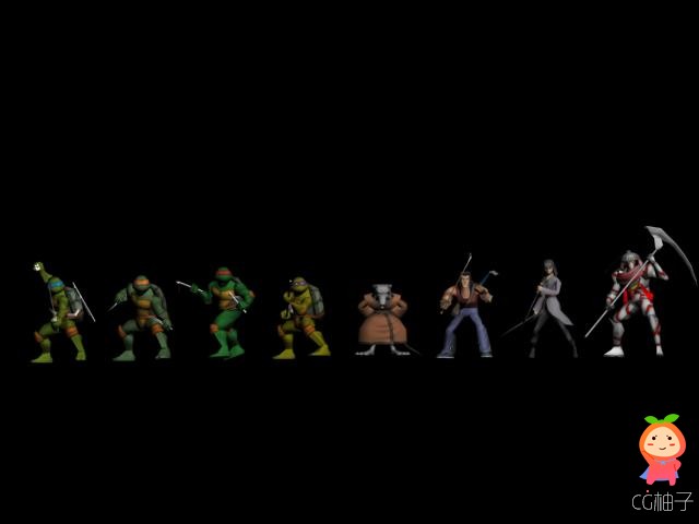 《忍者神龟》游戏角色3D模型下载，几位主角3D角色模型！