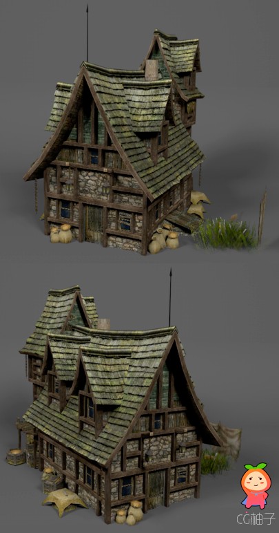 古代老房子3D模型，欧式房屋古建筑3D场景模型，3D美术资源