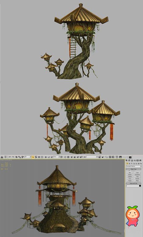古代场景模型，卡通树屋3d模型下载，3D美术资源