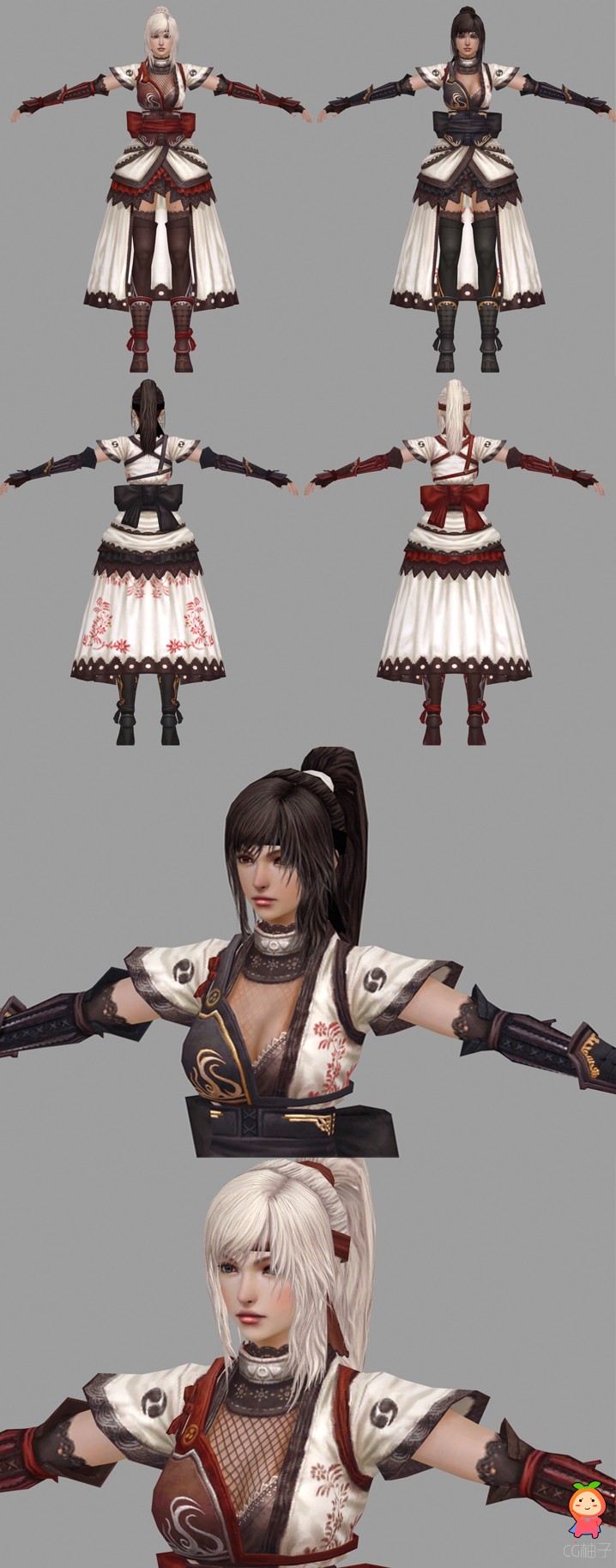 《卓越之剑》游戏角色模型，女战士3D模型下载，2个套装