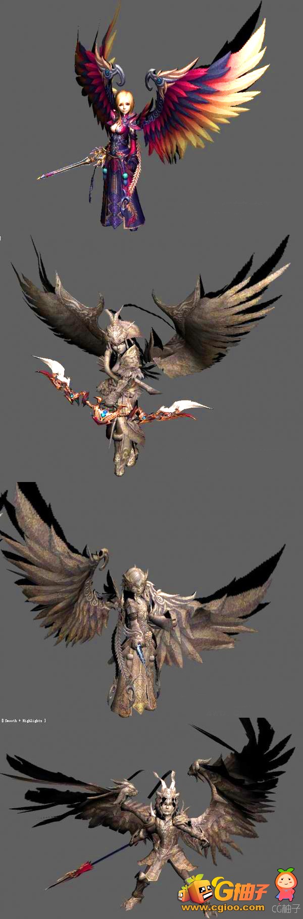 《QQ西游》游戏角色模型，4个有翅膀的精灵3D模型下载。