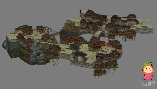 《笑傲江湖》游戏场景3D模型,东方古镇3D场景模型,完整贴图