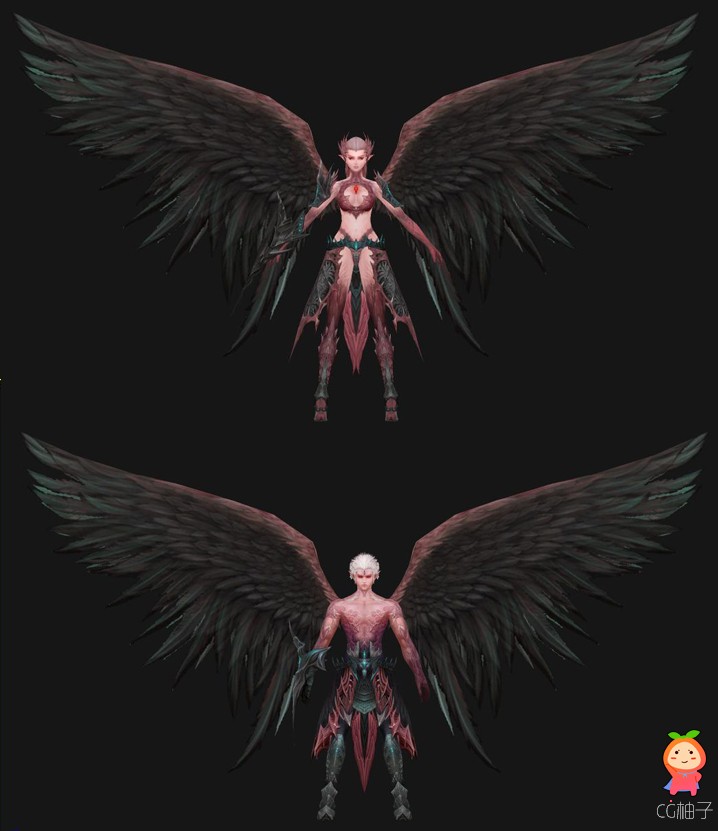 《天堂》游戏角色模型，男女精灵3D模型下载，3D美术资源