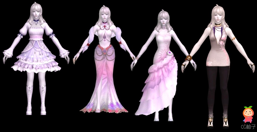 《永恒之塔》游戏女主角3D模型，礼服套装模型，四件套