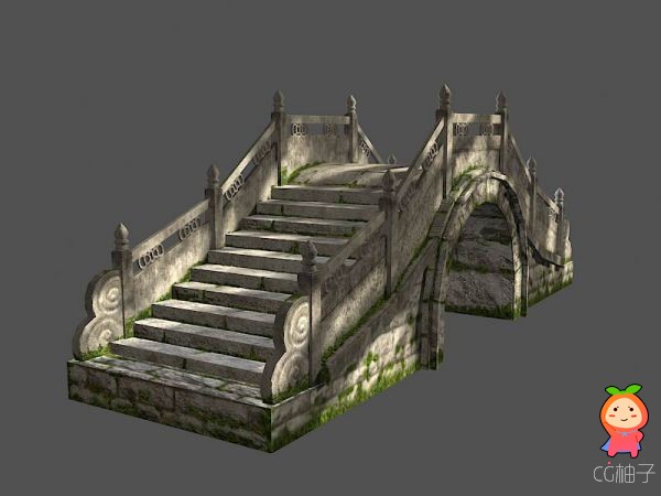 古代场景物件模型，东方古桥3D模型，有贴图，3D美术资源