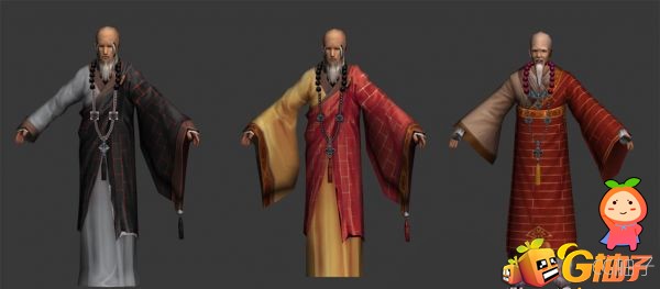 《剑三》游戏角色少林和尚3d模型下载，三个方丈3D角色模型