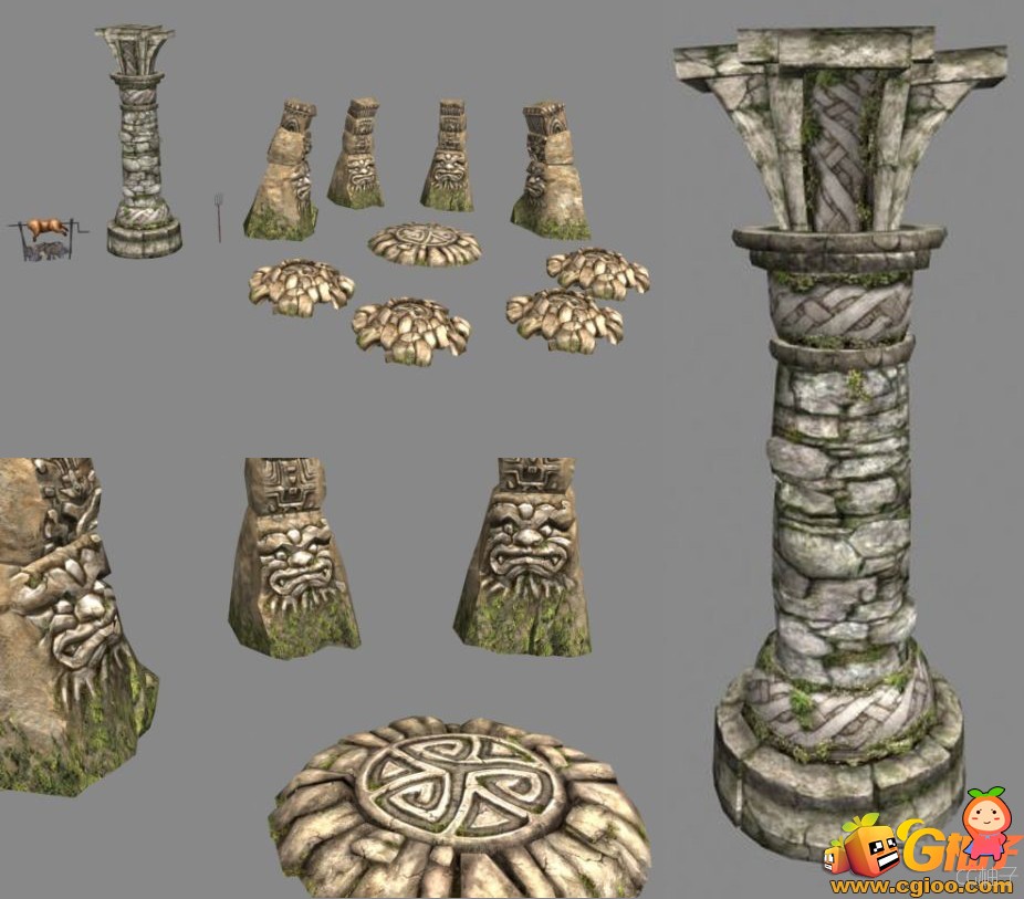 古代场景物件模型，游戏场景3D模型下载，3D美术资源