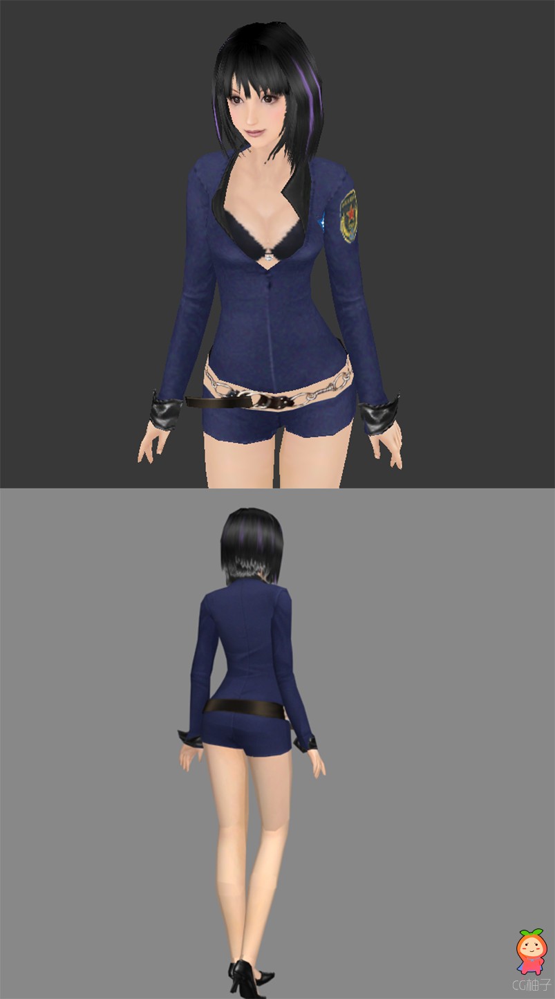 女警察3D模型，性感制服美女3D角色模型，3D美术资源