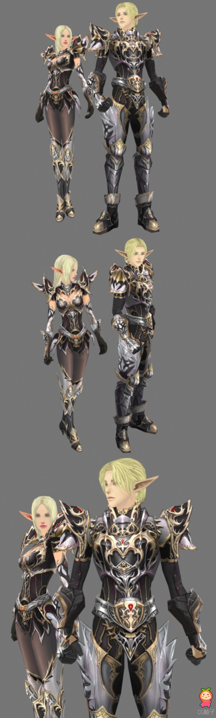 《天堂2》男女精灵阿沛拉3D模型，铠甲精灵3D角色模型