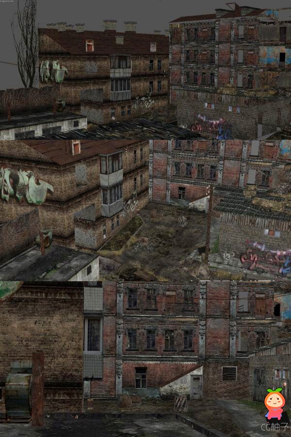 废弃烂尾楼3D场景，贫民窟3D建筑模型，有绑定，有材质，动画模型。3D美术资源下载 ... ...