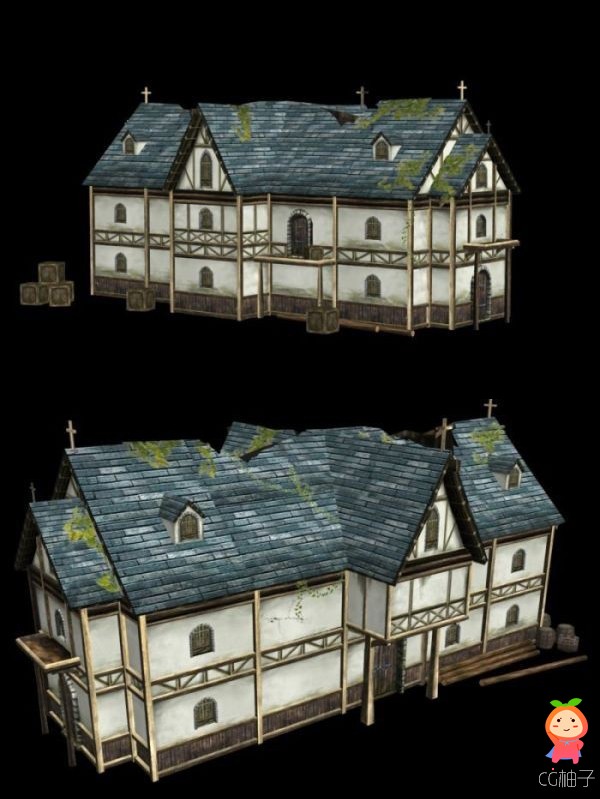 古代房屋建筑模型，欧式房屋建筑3d模型下载，3D美术资源