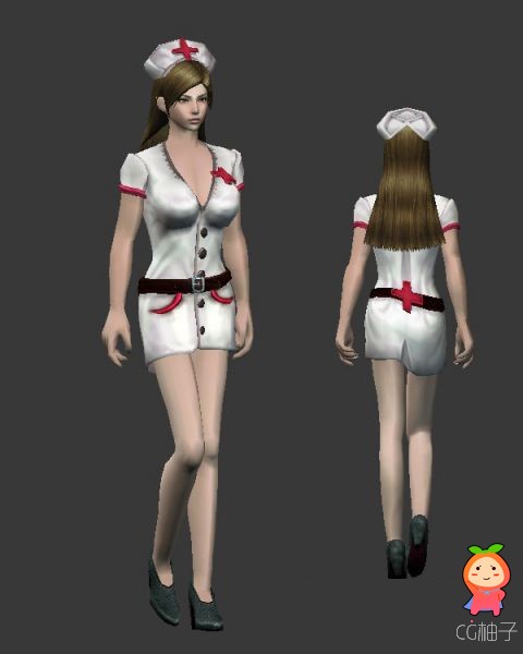 女人走路3D模型,性感女护士3D角色模型,有动作,3D美术资源