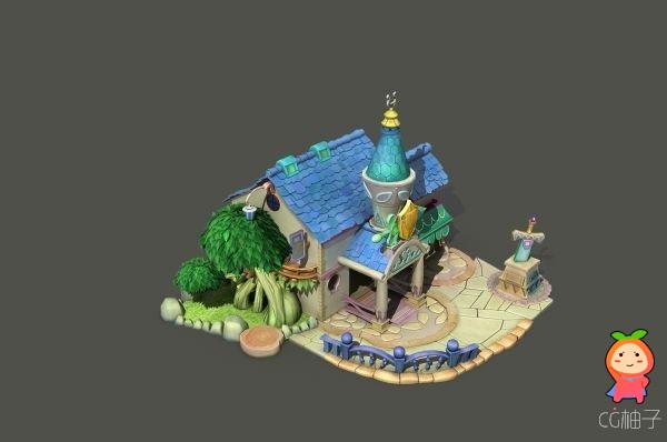 卡通游乐场3D模型，Q版房子3D场景模型。3D美术资源