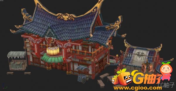 《轩辕传奇》游戏场景轩辕城内3d建筑模型,古建筑房屋3D模型