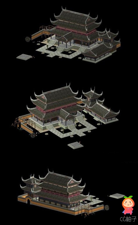 《诛仙》游戏场景青云殿3D模型下载，古庙3D古建筑模型