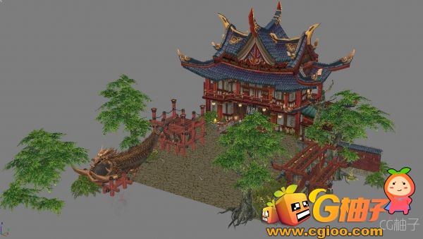 《轩辕传奇》游戏场景中轩辕城3D建筑模型，皇城3D场景模型