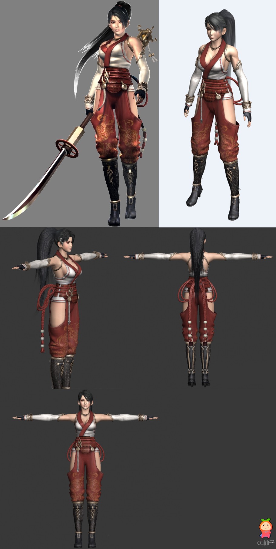 日本女忍者3D模型下载,日本女武士3D角色模型，3D美术资源