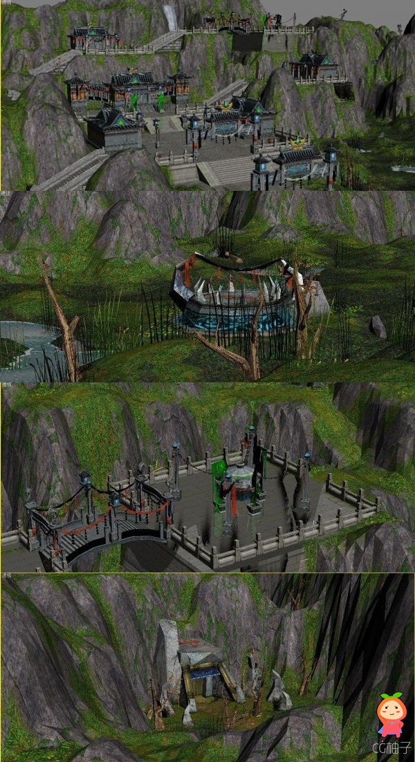 《天龙八部》游戏场景模型，各大门派的建筑3D场景模型下载