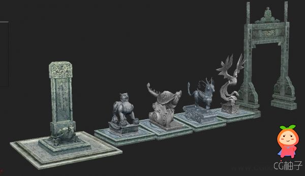 《天下2》场景物件模型，一批石头雕像3D模型下载