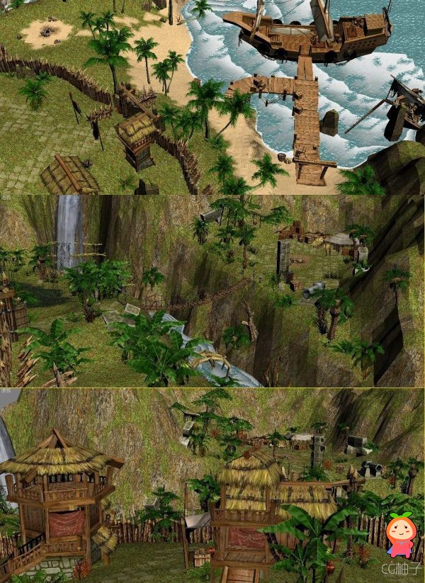 《天龙八部》亚热带海边3D场景模型，游戏场景模型下载