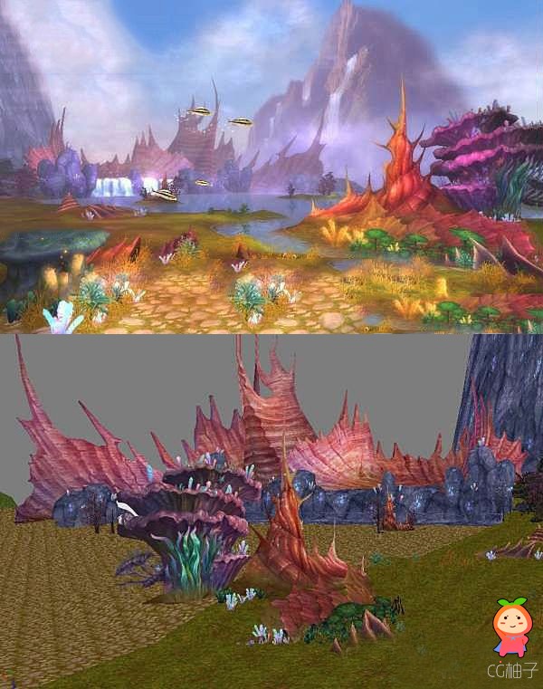 《完美世界》游戏海底世界3D场景模型，海底城3D模型下载