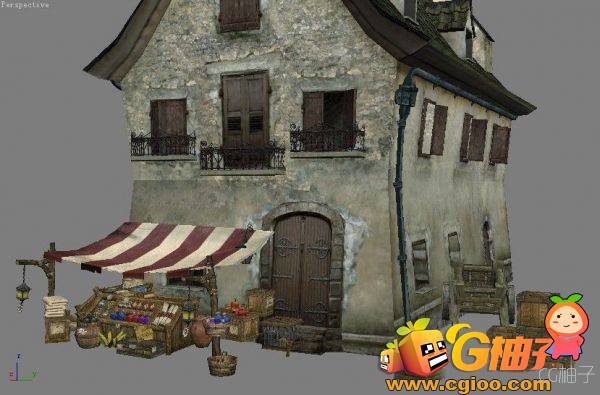 《龙之谷》游戏场景水果摊3D场景模型，商铺3D模型下载