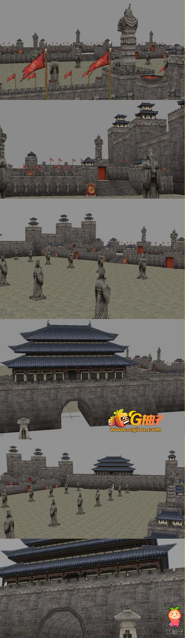 《丝路传说》城楼3D建筑模型，秦始皇陵3D模型下载。