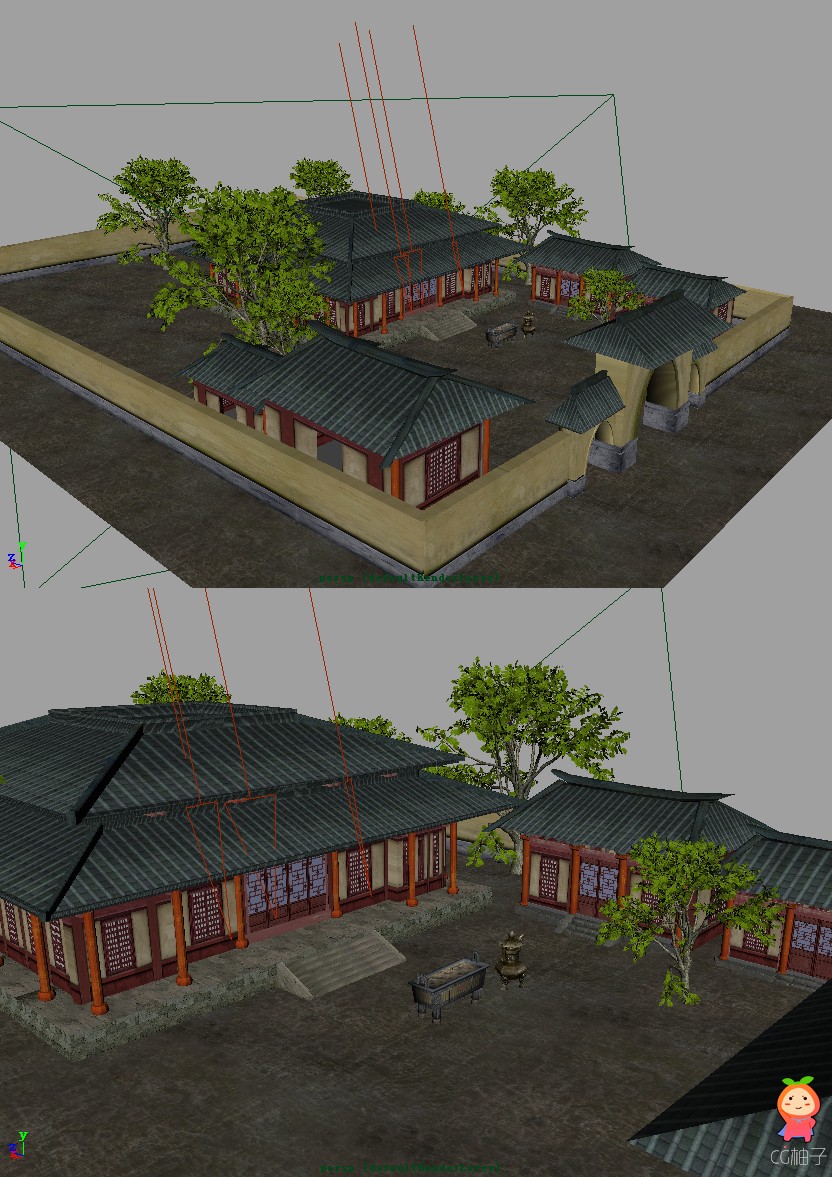 东方古风3D场景模型，四合院3D建筑模型，老宅子3D模型