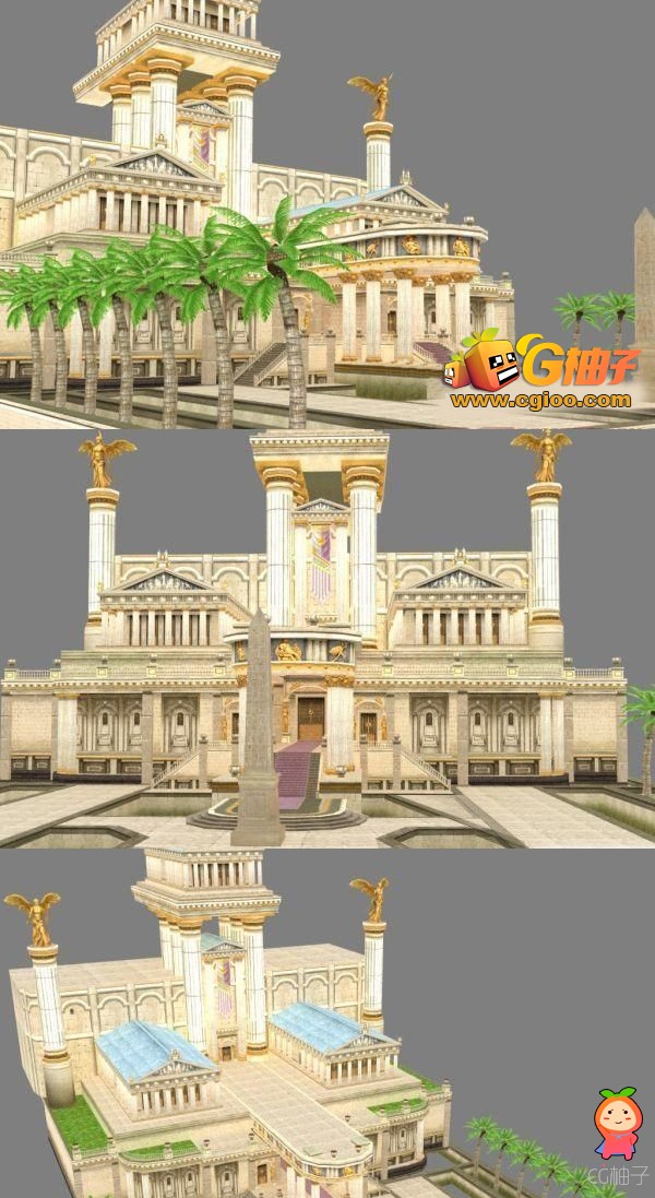西方古风3D场景模型，希腊神殿3D建筑模型，圣殿3D模型下载