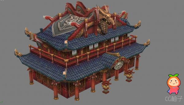 《轩辕传奇》游戏场景模型，阁楼3D场景，城楼3D建筑模型