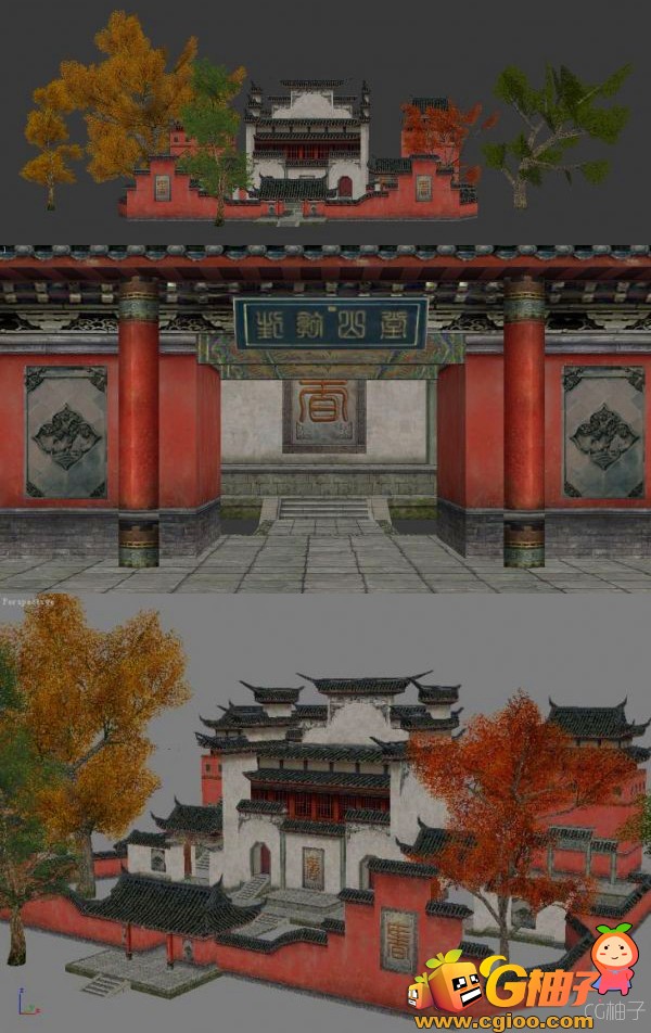 《诛仙》游戏场景祠堂3D建筑模型，寺庙3D场景模型，3D美术