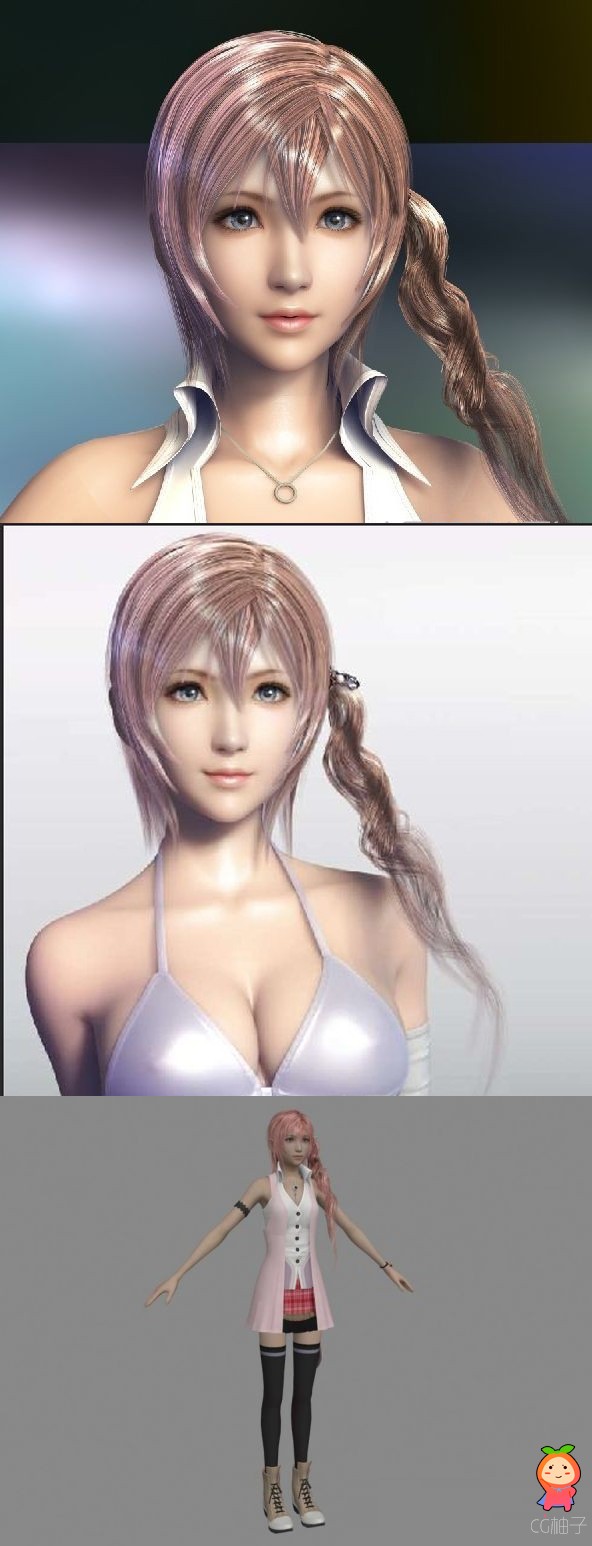 《最终幻想13》游戏女主角serah3D模型下载，游戏角色模型