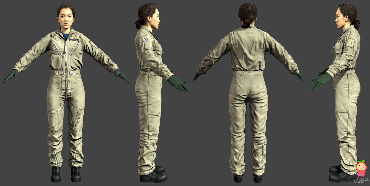 女军人3D模型，女飞行员3D角色模型，女战士3dmax人物模型