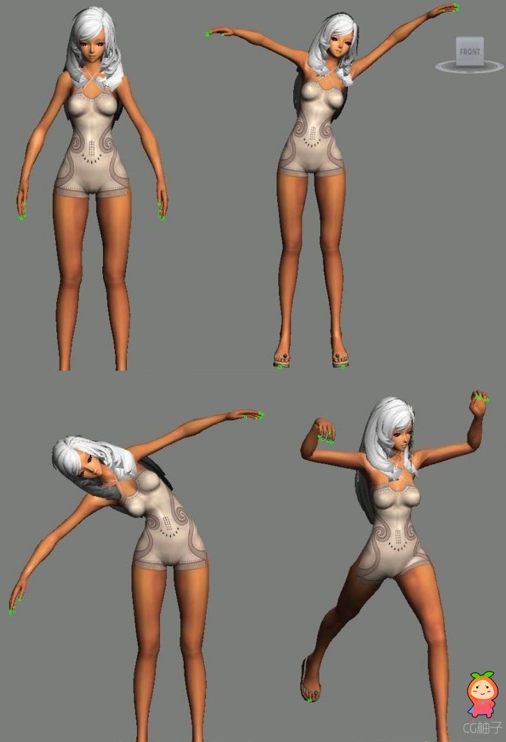 《剑灵》美女3D模型+贴图+骨骼绑定+动画，女主角3D角色模型