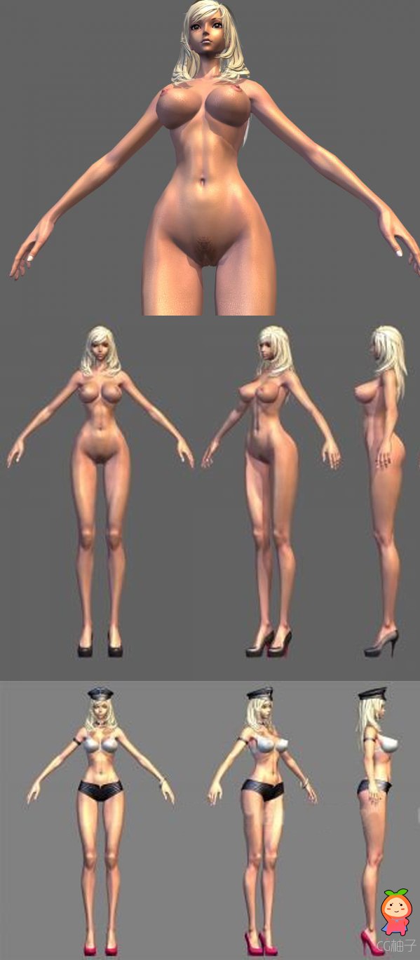 现代女性3D模型，裸体美女3D角色模型，比基尼美女3dmax模型